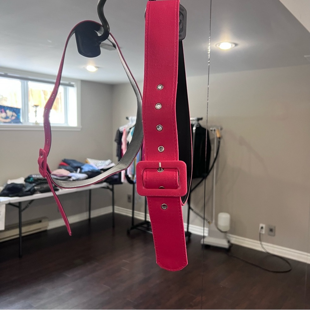 Pink Leather/Felt Belt - 39” (M) length - slight wear on buckle.